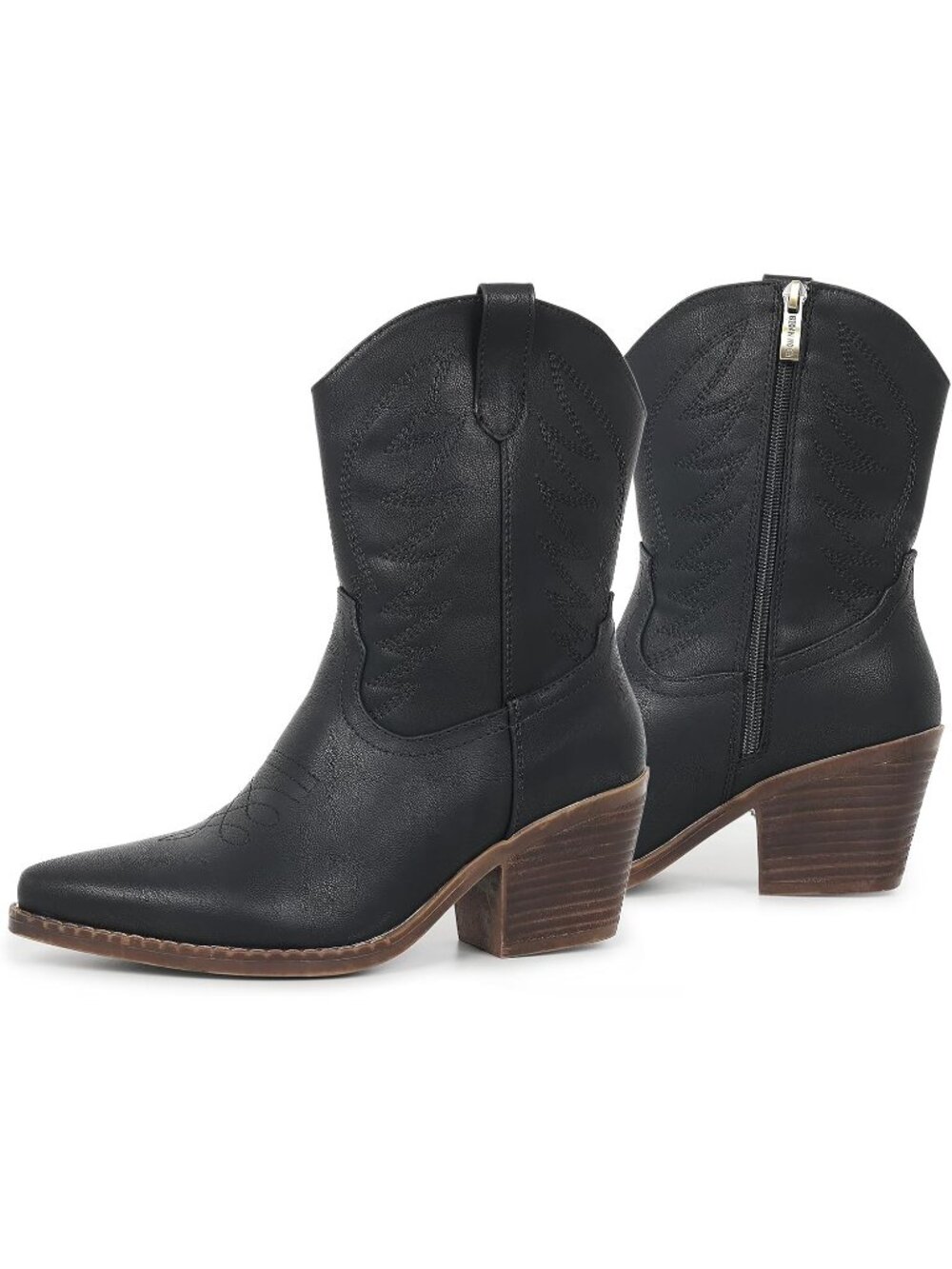 Women's Black Western Cowgirl Ankle Boot with Embroidered Comfy Wide Calf